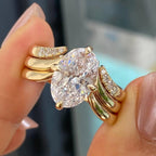 Oval Moissanite Diamond Ring Set with Curved Pavé Gold Bands, Luxury Bridal Engagement & Wedding Ring Set, Modern Statement Oval Cut Design