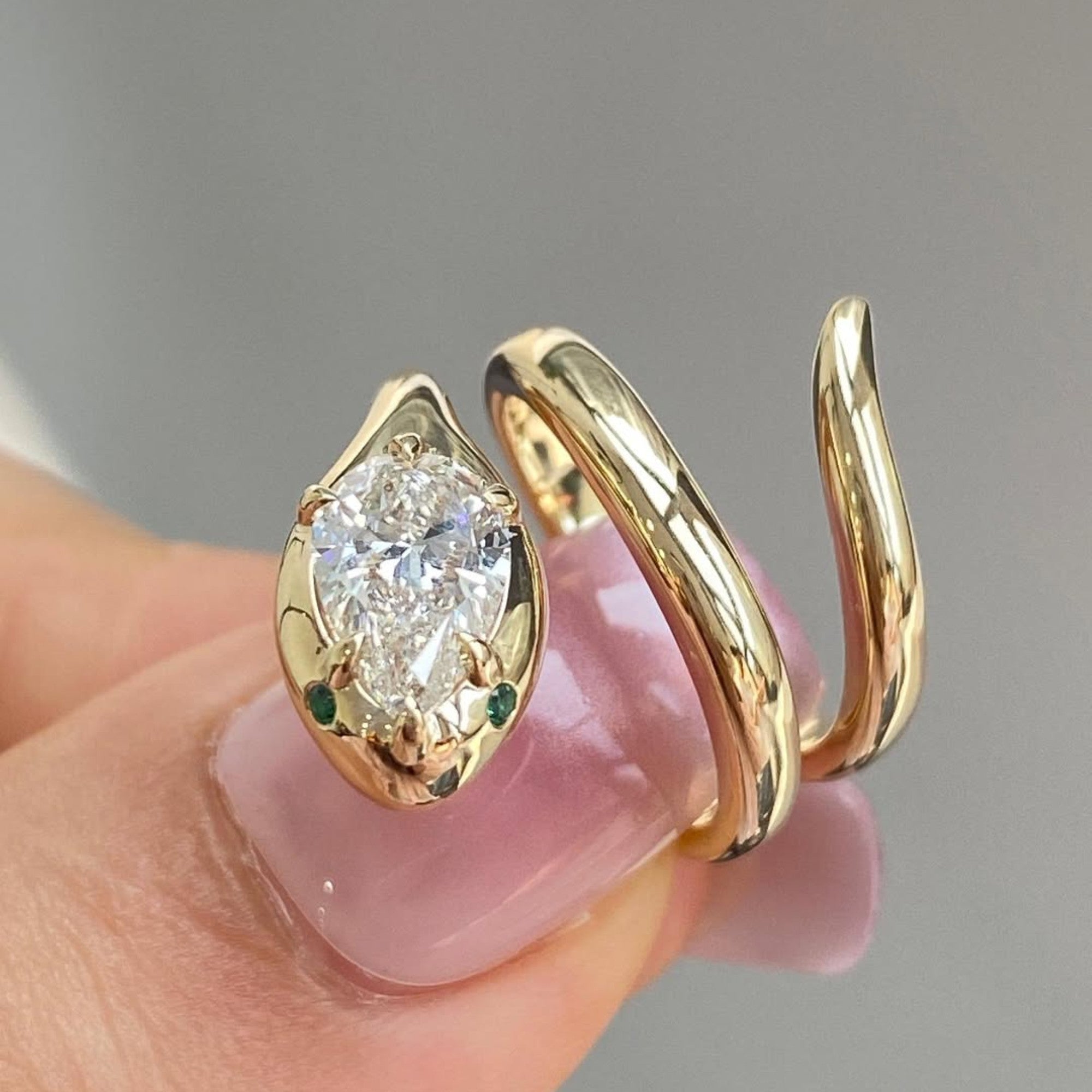 Snake Pear Cut Moissanite Engagement Ring Spiral Snake Ring, Wrap Around Ring, Serpent Viper Open Ring, Animal Wrap Ring