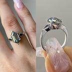 Grey Hexagon Cut Three Stone Engagement Ring in White Gold | Modern Geometric Vintage Inspired Moissanite Diamond Ring