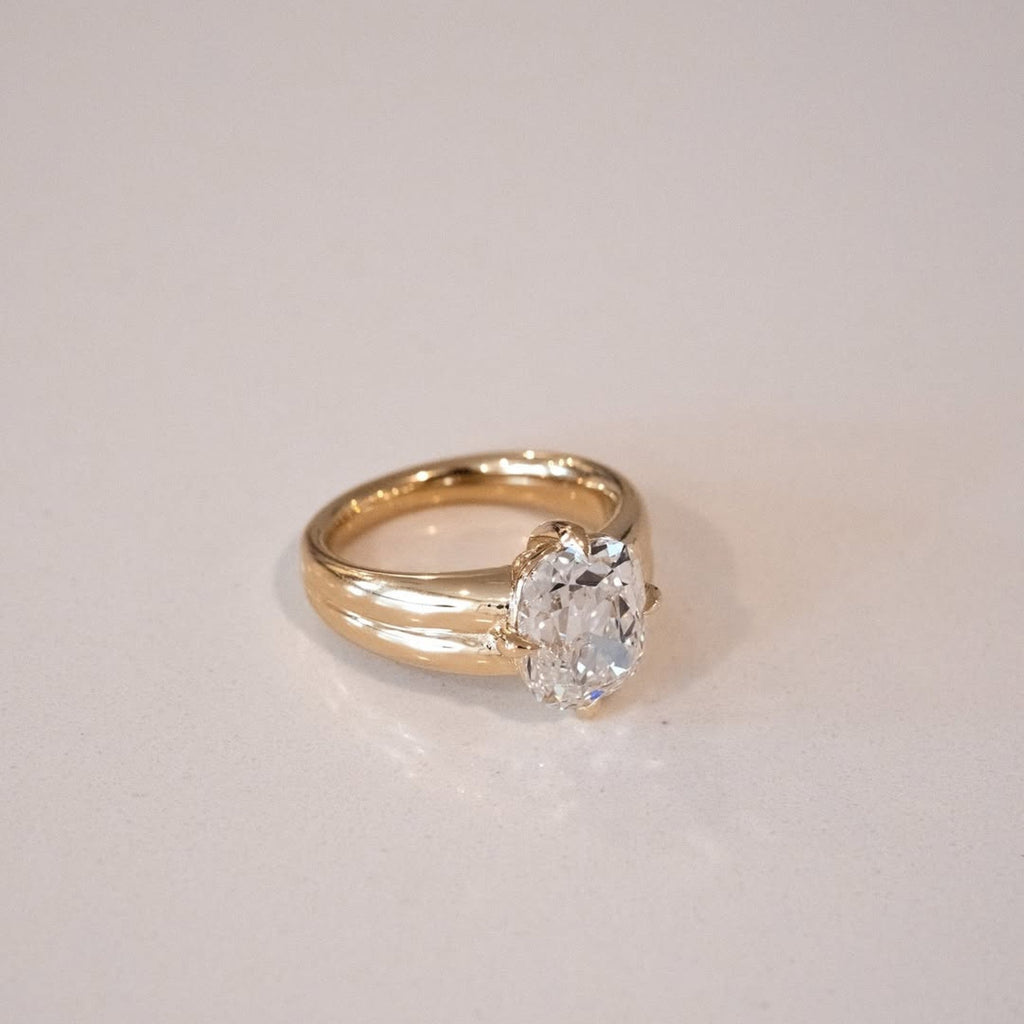 Old Mine Moissanite Elongated Cushion Cut Engagement Ring in Yellow Gold, Vintage-Inspired Solitaire Diamond Ring