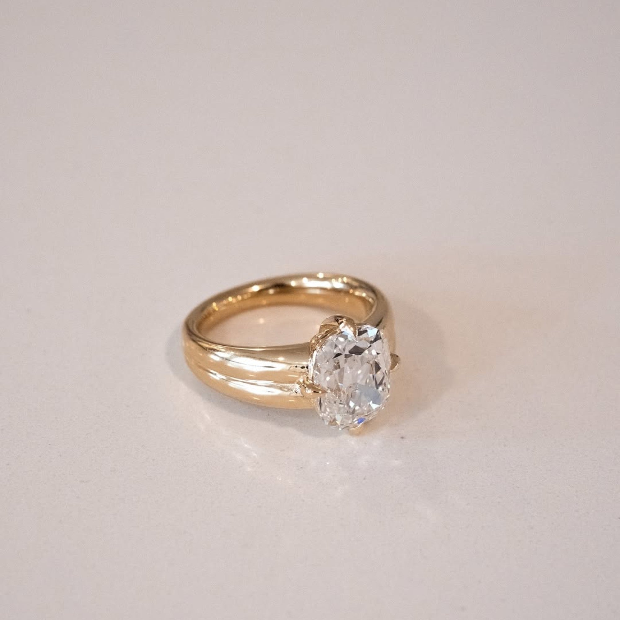 Old Mine Moissanite Elongated Cushion Cut Engagement Ring in Yellow Gold, Vintage-Inspired Solitaire Diamond Ring