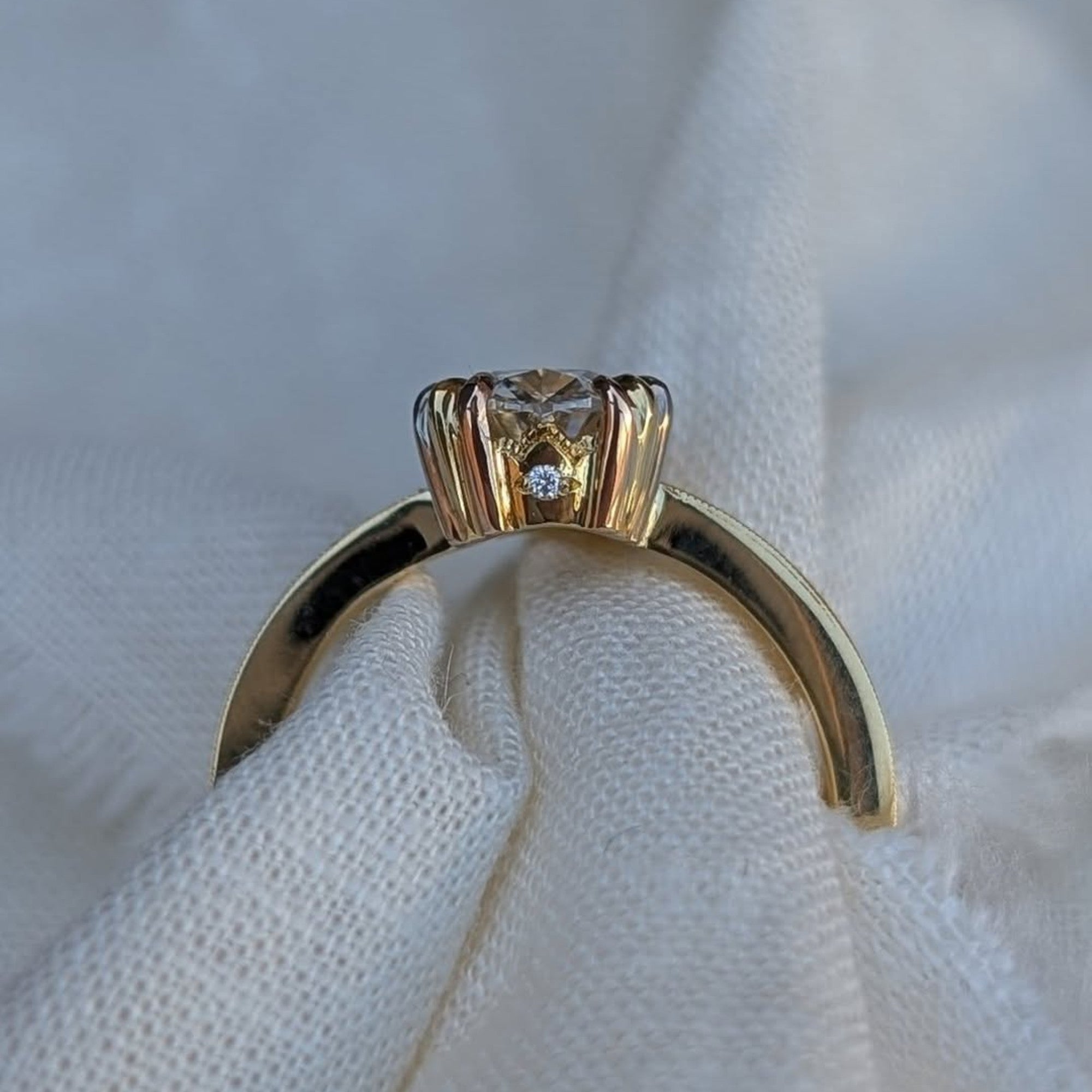 Oval Moissanite Engagement Ring Gold Engraved Band Vintage Claw Prong Solitaire Ring