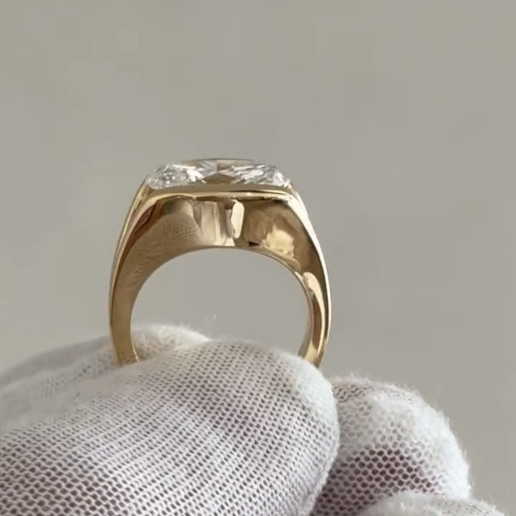 Half Bezel Oval Moissanite Engagement Ring East West Gold Split Shank Wedding Ring