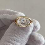 Half Bezel Oval Lab Grown Engagement Ring East West Gold Split Shank Wedding Ring