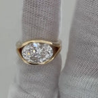 Half Bezel Oval Moissanite Engagement Ring East West Gold Split Shank Wedding Ring