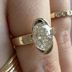 Half Bezel Oval Cut Lab Grown Engagement Ring Unique Gold Wedding Anniversary Ring