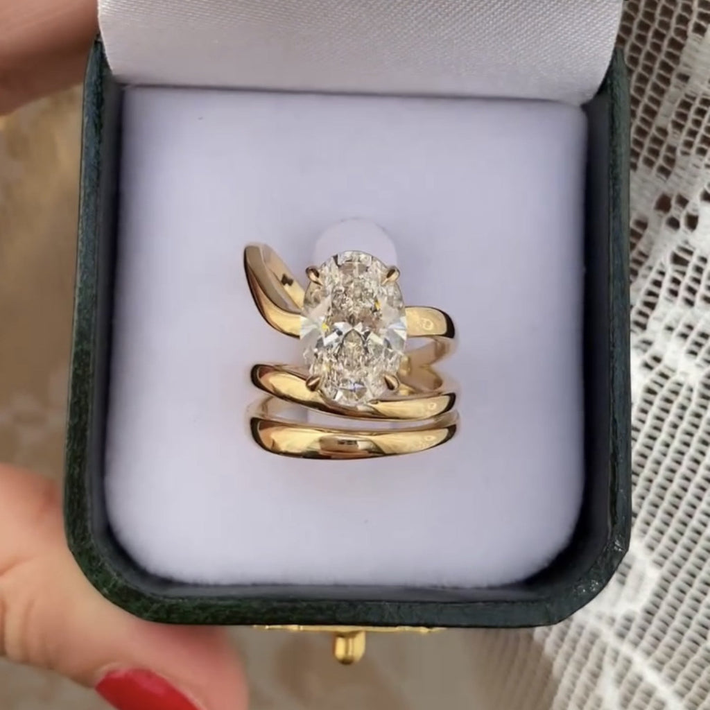 Oval Lab Grown Engagement Ring Snak Band  Antique Wedding Ring