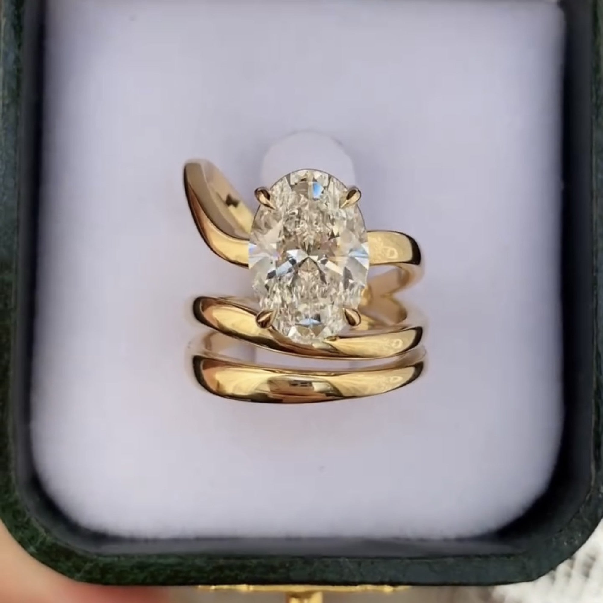 Oval Lab Grown Engagement Ring Snak Band  Antique Wedding Ring