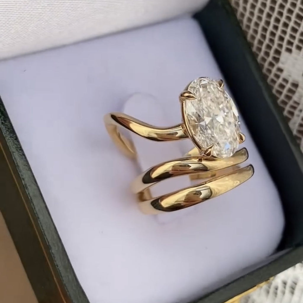 Oval Lab Grown Engagement Ring Snak Band  Antique Wedding Ring