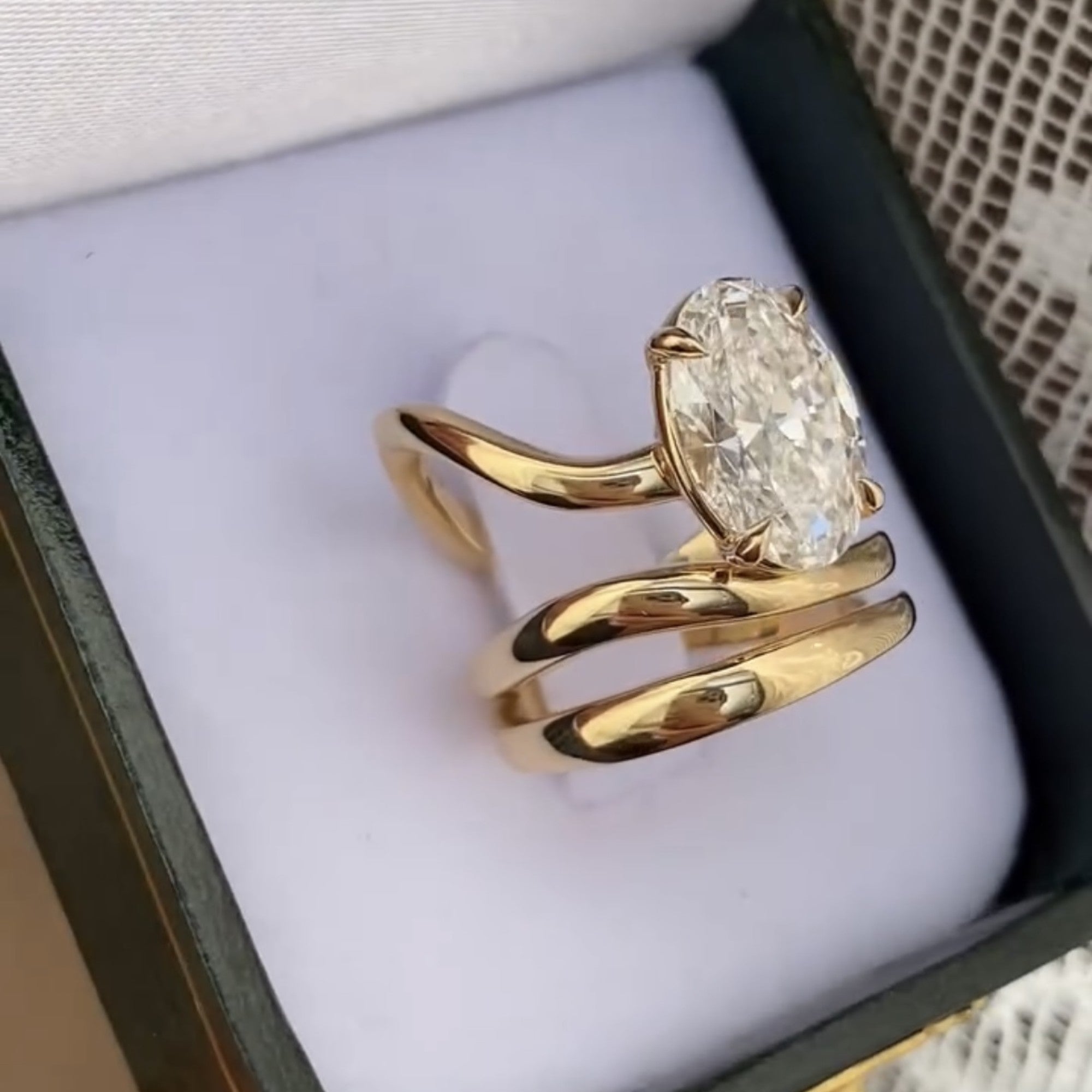 Oval Lab Grown Engagement Ring Snak Band  Antique Wedding Ring