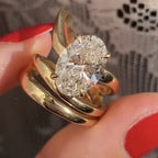 Oval Lab Grown Engagement Ring Snak Band  Antique Wedding Ring