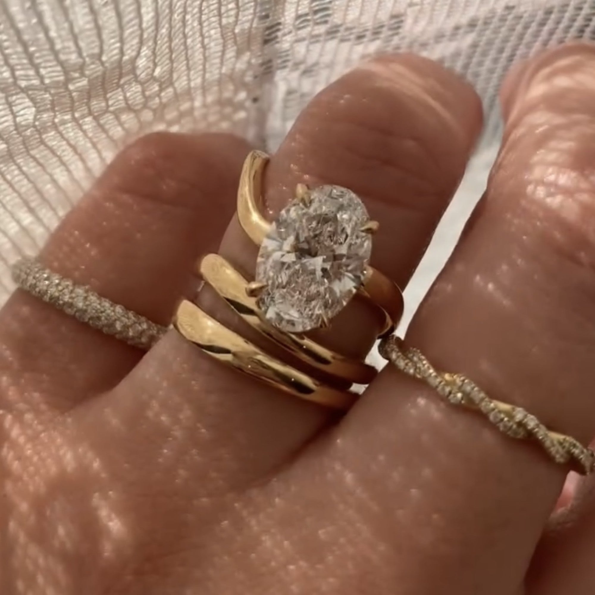 Oval Lab Grown Engagement Ring Snak Band  Antique Wedding Ring