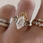 Vintage Marquis Moissanite  Engagement Ring Set Art Deco Bridal Set Gold Wedding Ring Set