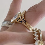 Vintage Marquis Moissanite  Engagement Ring Set Art Deco Bridal Set Gold Wedding Ring Set
