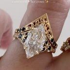 Vintage Marquis Moissanite  Engagement Ring Set Art Deco Bridal Set Gold Wedding Ring Set