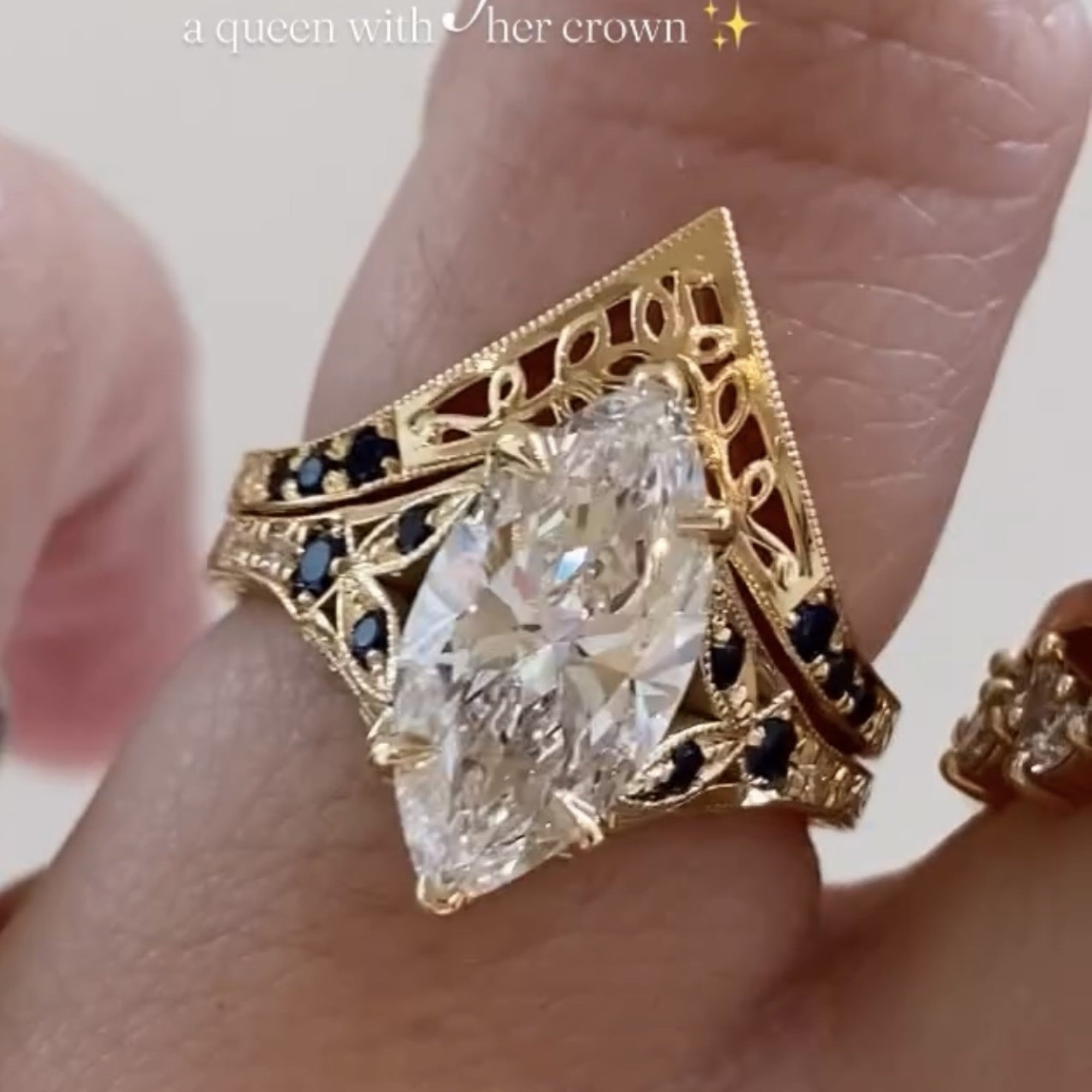 Vintage Marquis Moissanite  Engagement Ring Set Art Deco Bridal Set Gold Wedding Ring Set