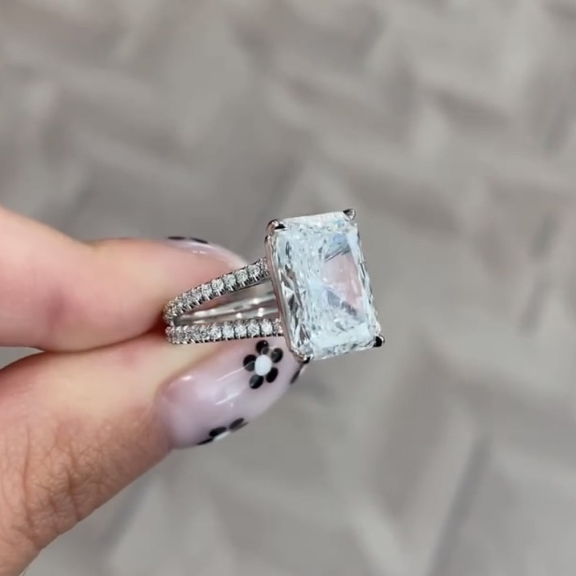 Radiant Moissanite Diamond Engagement Ring Split Shank Double Band White Gold Luxury Ring