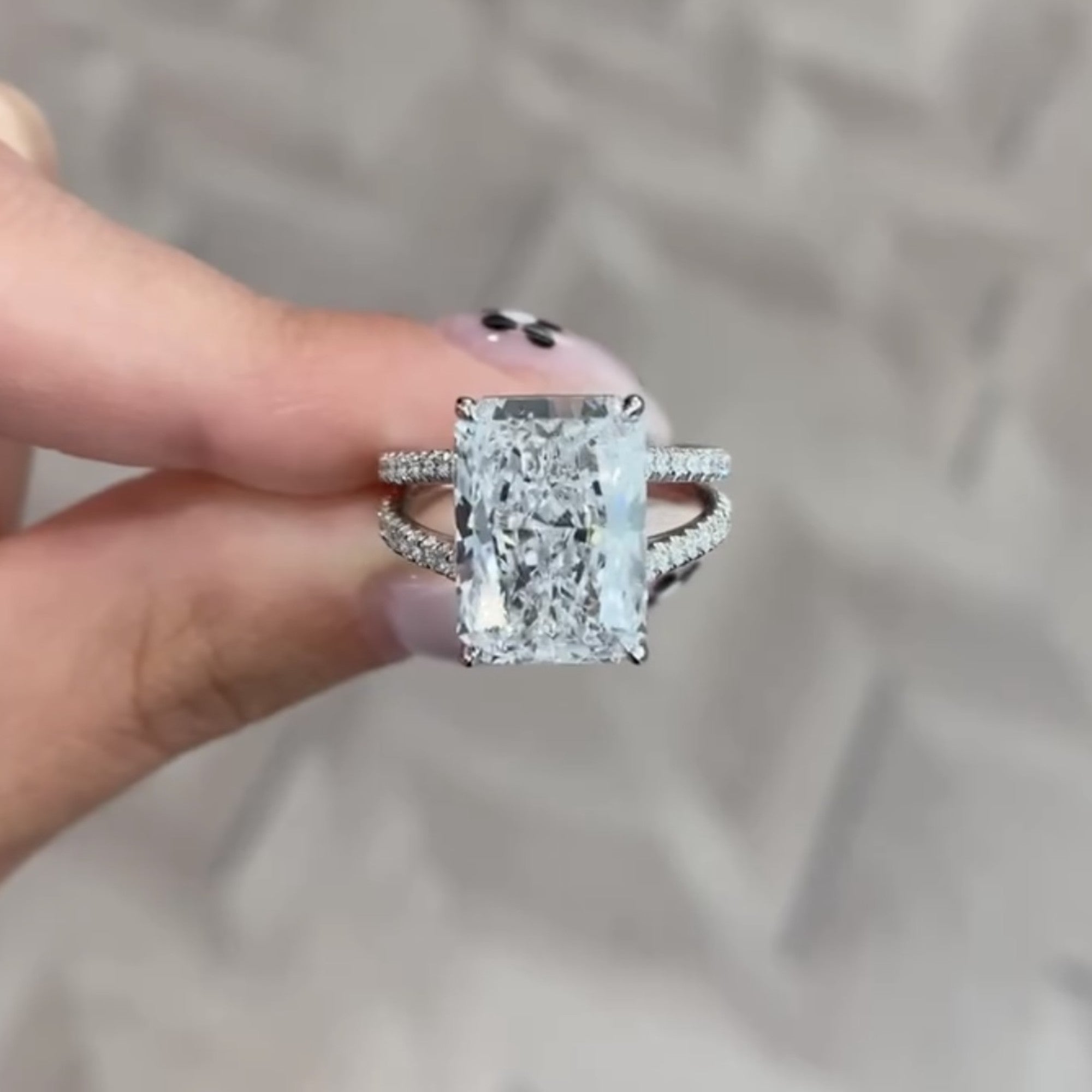 Radiant Lab Grown Diamond Engagement Ring Split Shank Double Band White Gold Luxury Ring