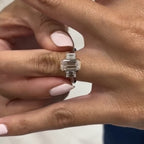 Emerald Cut Lab Grown  Diamond Three Stone Engagement Ring Bezel Setting Handmade Luxury Ring