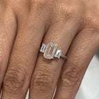 Emerald Cut Moissanite Diamond Three Stone Engagement Ring Bezel Setting Handmade Luxury Ring
