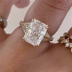 Radiant Cut Moissanite Diamond Engagement Ring with Split Shank Art Deco Setting in Yellow Gold