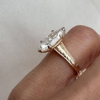 Marquise Lab Grown Diamond Engagement Ring Vintage Engraved Yellow Gold