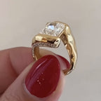 Organic Half bezel Radiant Moissanite Unique Engagement Ring Bypass Solid Gold Wedding Ring