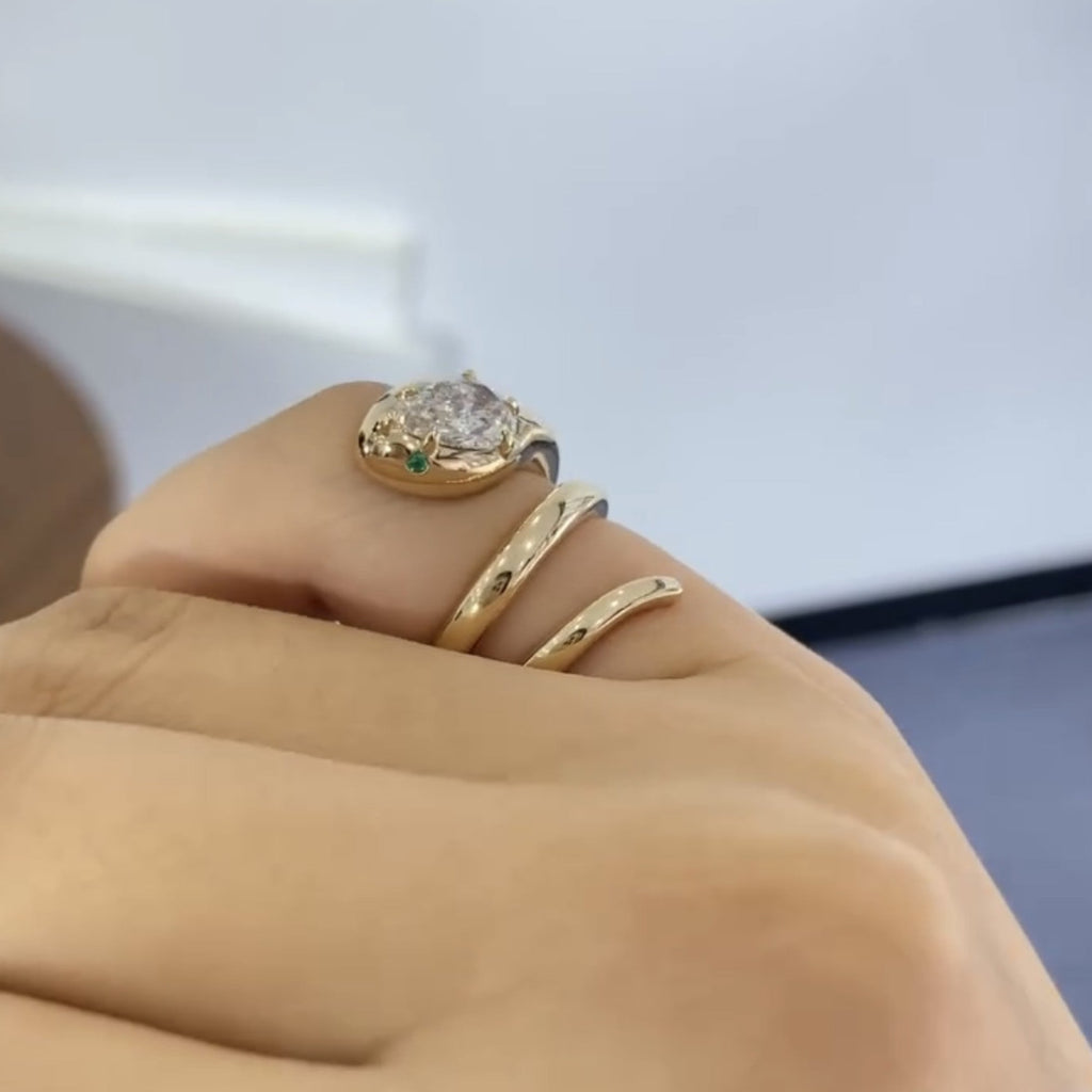 Snake Pear Cut Lab Gown Engagement Ring Spiral Snake Ring, Wrap Around Ring, Serpent Viper Open Ring, Animal Wrap Ring