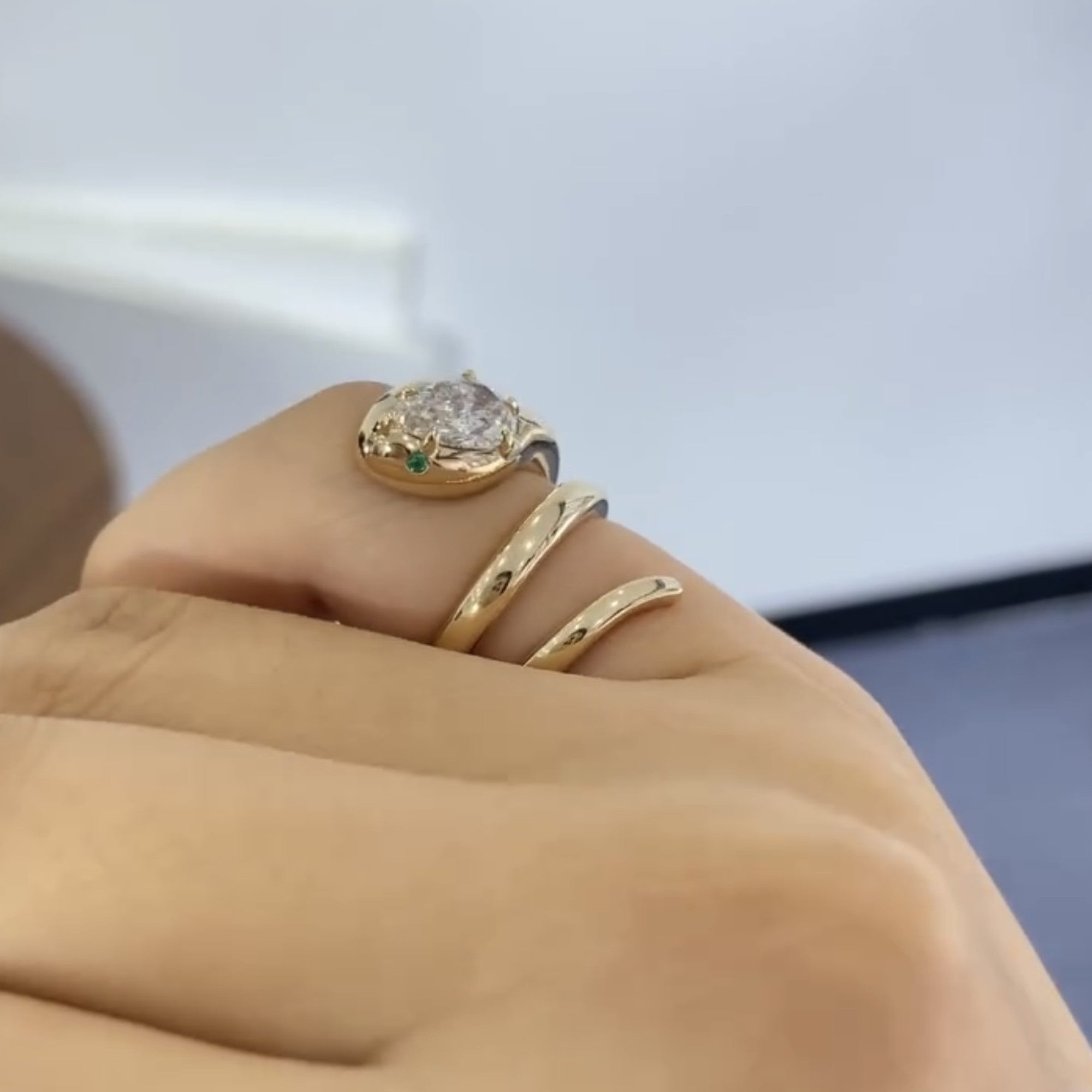 Snake Pear Cut Lab Gown Engagement Ring Spiral Snake Ring, Wrap Around Ring, Serpent Viper Open Ring, Animal Wrap Ring