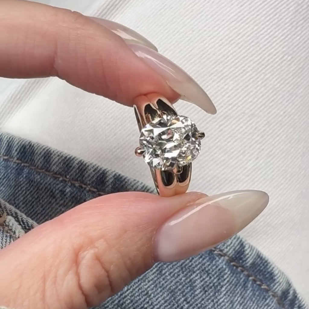 Old Mine Moissanite Elongated Cushion Cut Engagement Ring in Yellow Gold, Vintage-Inspired Solitaire Diamond Ring