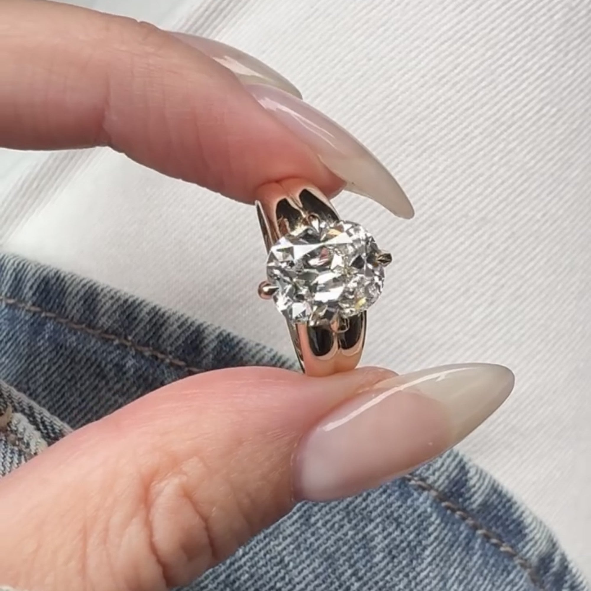 Old Mine Moissanite Elongated Cushion Cut Engagement Ring in Yellow Gold, Vintage-Inspired Solitaire Diamond Ring