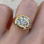 Bezel Set Old Mine Elongated Cushion Lab Grown Engagement Ring East West Wedding Gold Ring