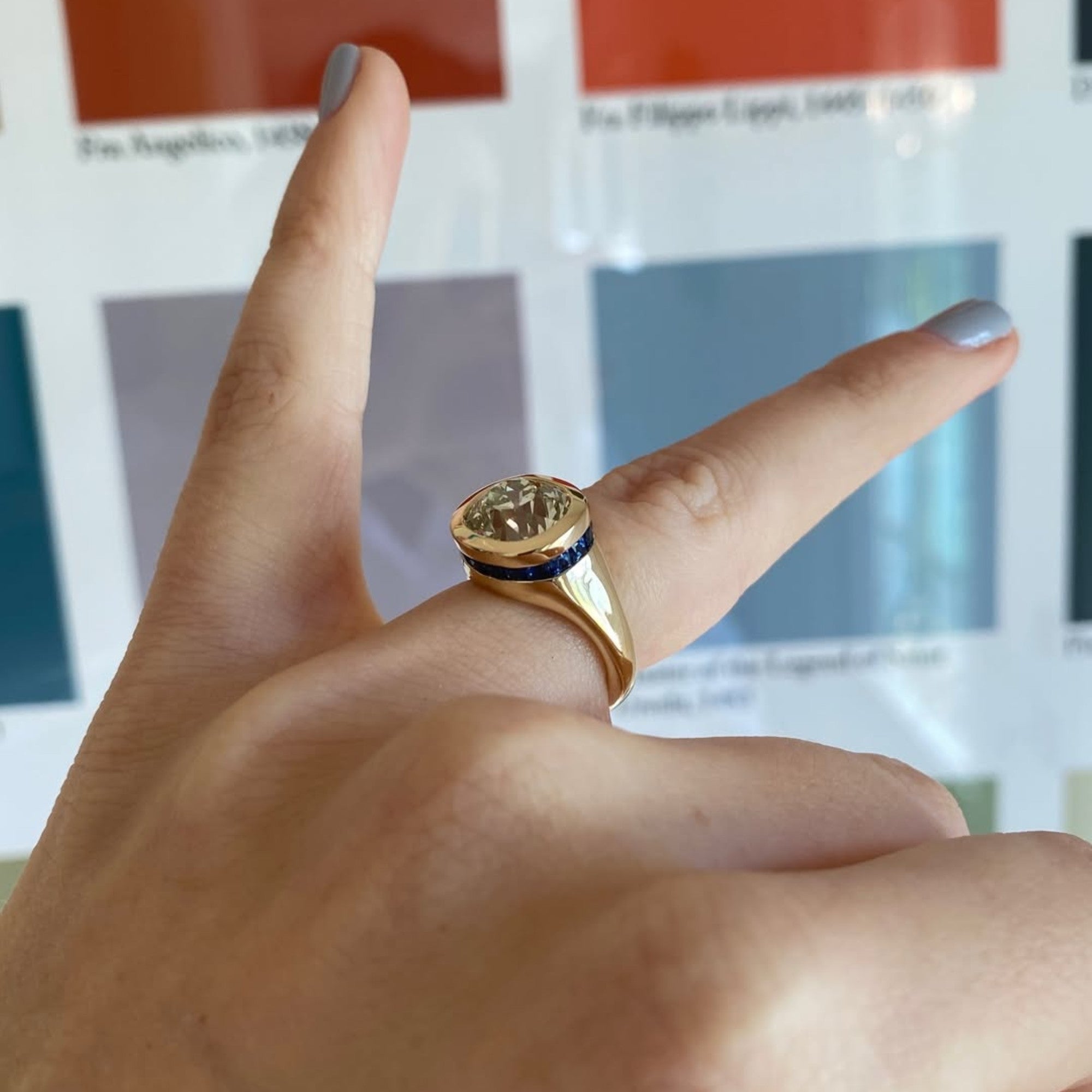 Bezel Set Old Mine Elongated Cushion Moissanite Engagement Ring East West Wedding Gold Ring