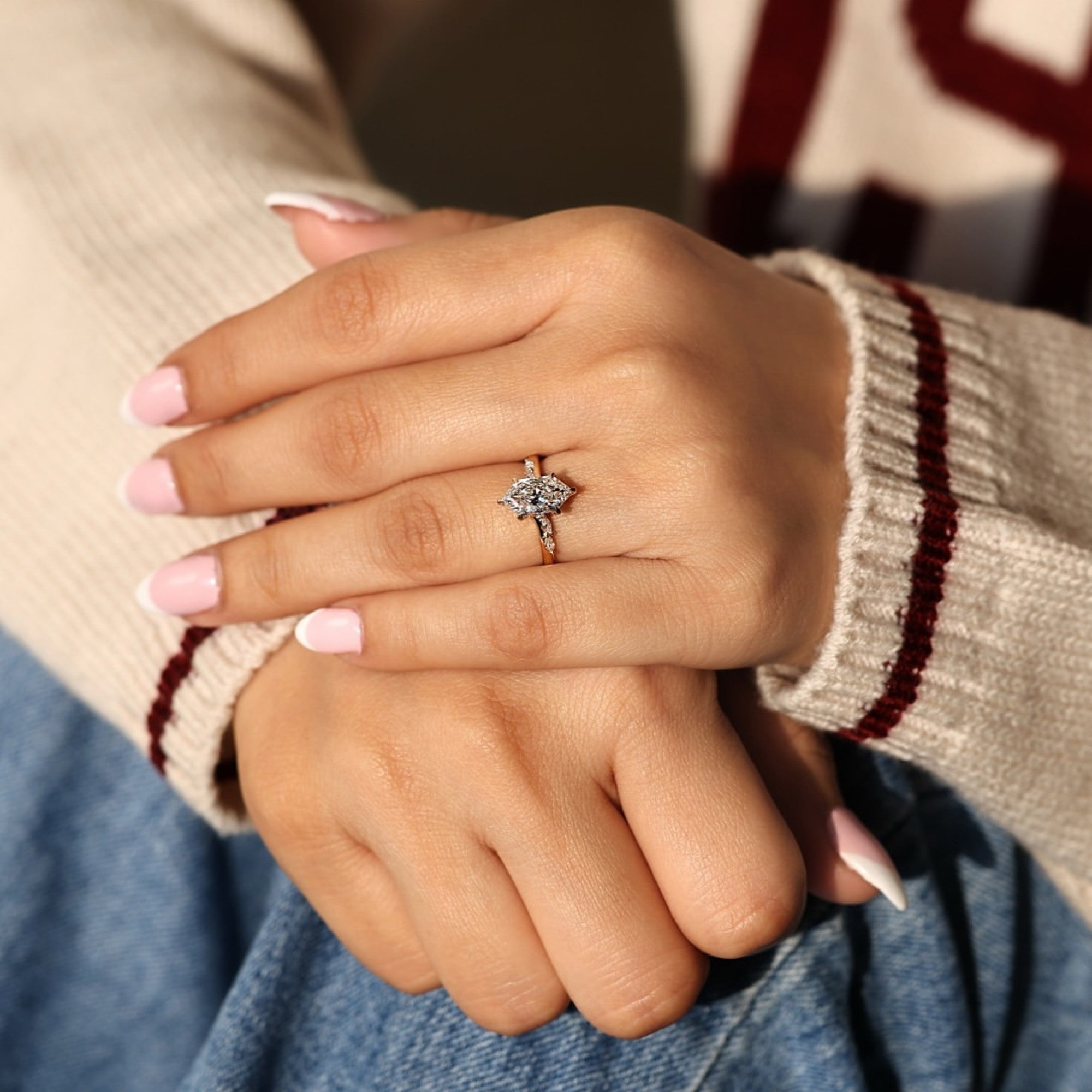 Dutch Marquise Moissanite Ring Solid Gold Wedding Ring
