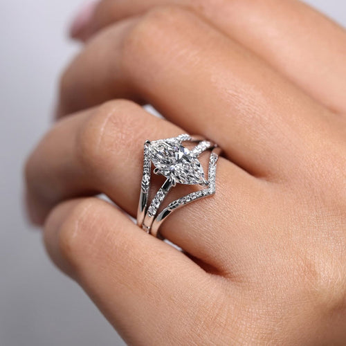 Marquise Cut Lab Grown Bridal Engagement Ring Set Unique Jewelry