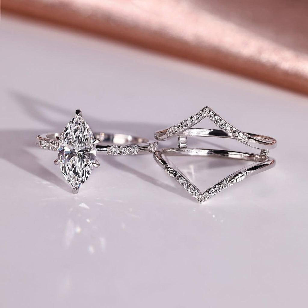 Marquise Cut Moissanite Bridal Engagement Ring Set Unique Jewelr