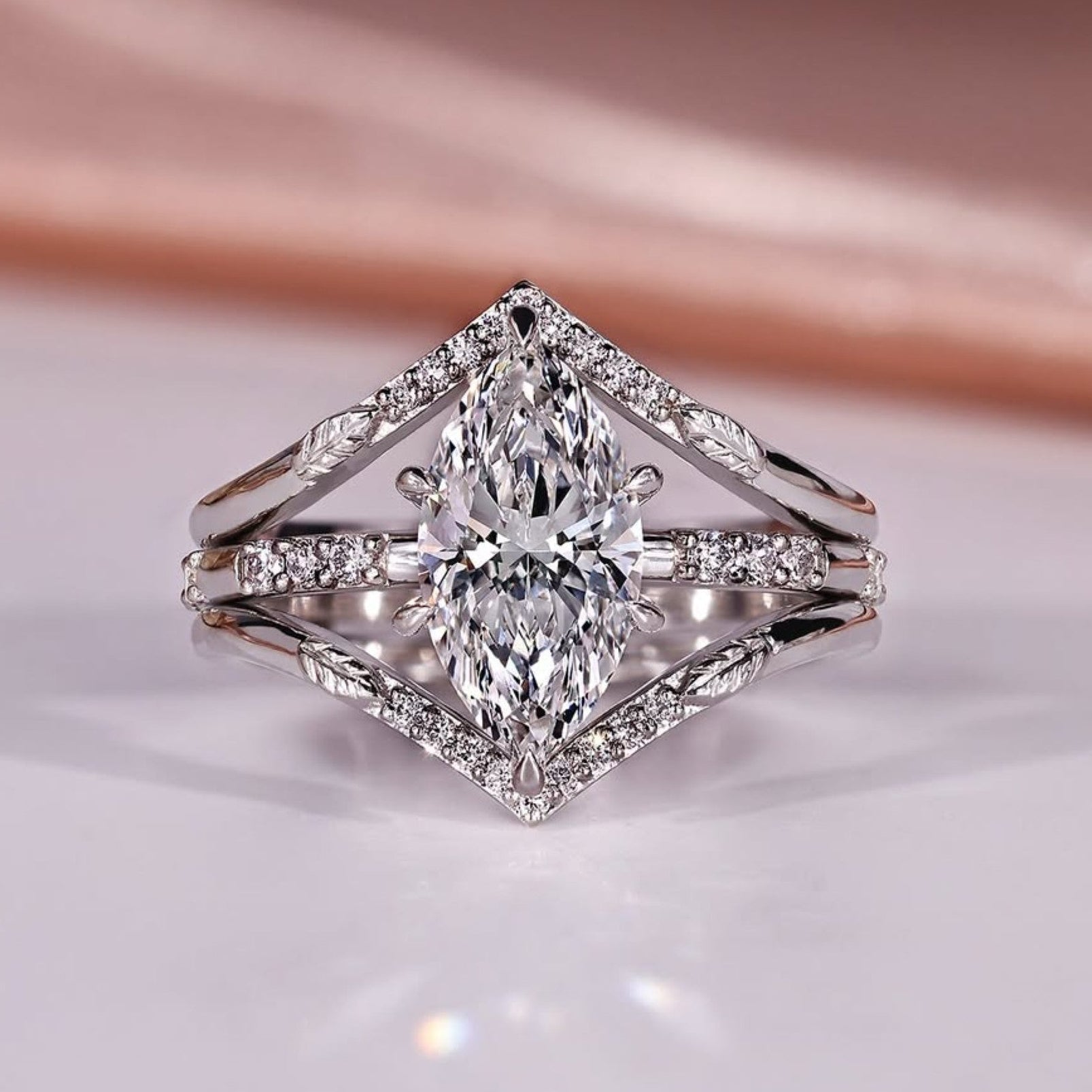 Marquise Cut Moissanite Bridal Engagement Ring Set Unique Jewelr
