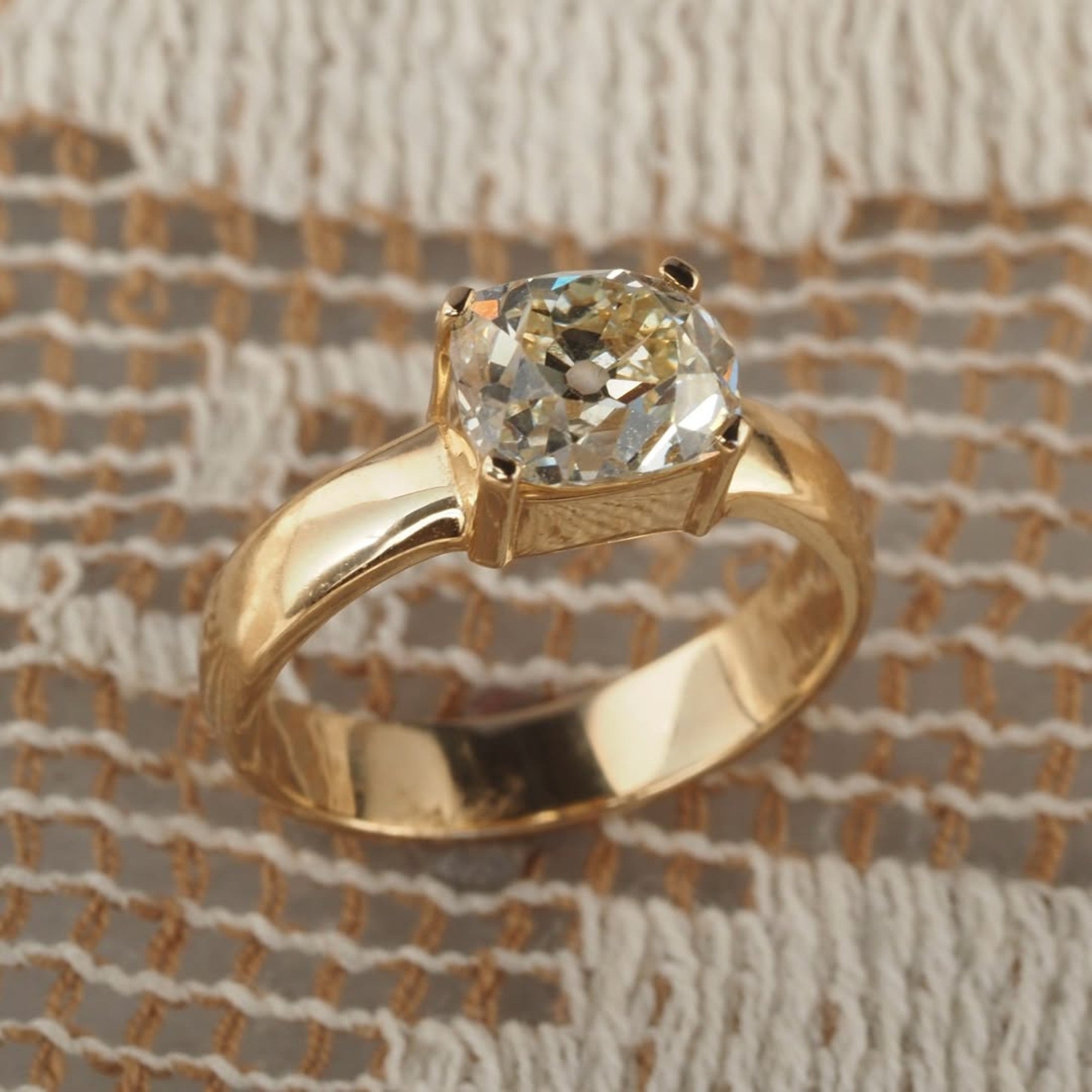 Old Mine Cushion Cut Lab Grown Engagement Ring Solitaire Gold Wedding Ring