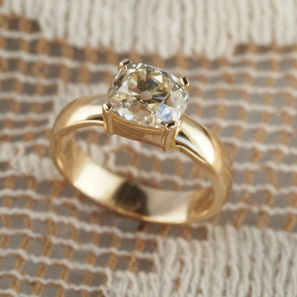 Old Mine Cushion Cut Lab Grown Engagement Ring Solitaire Gold Wedding Ring