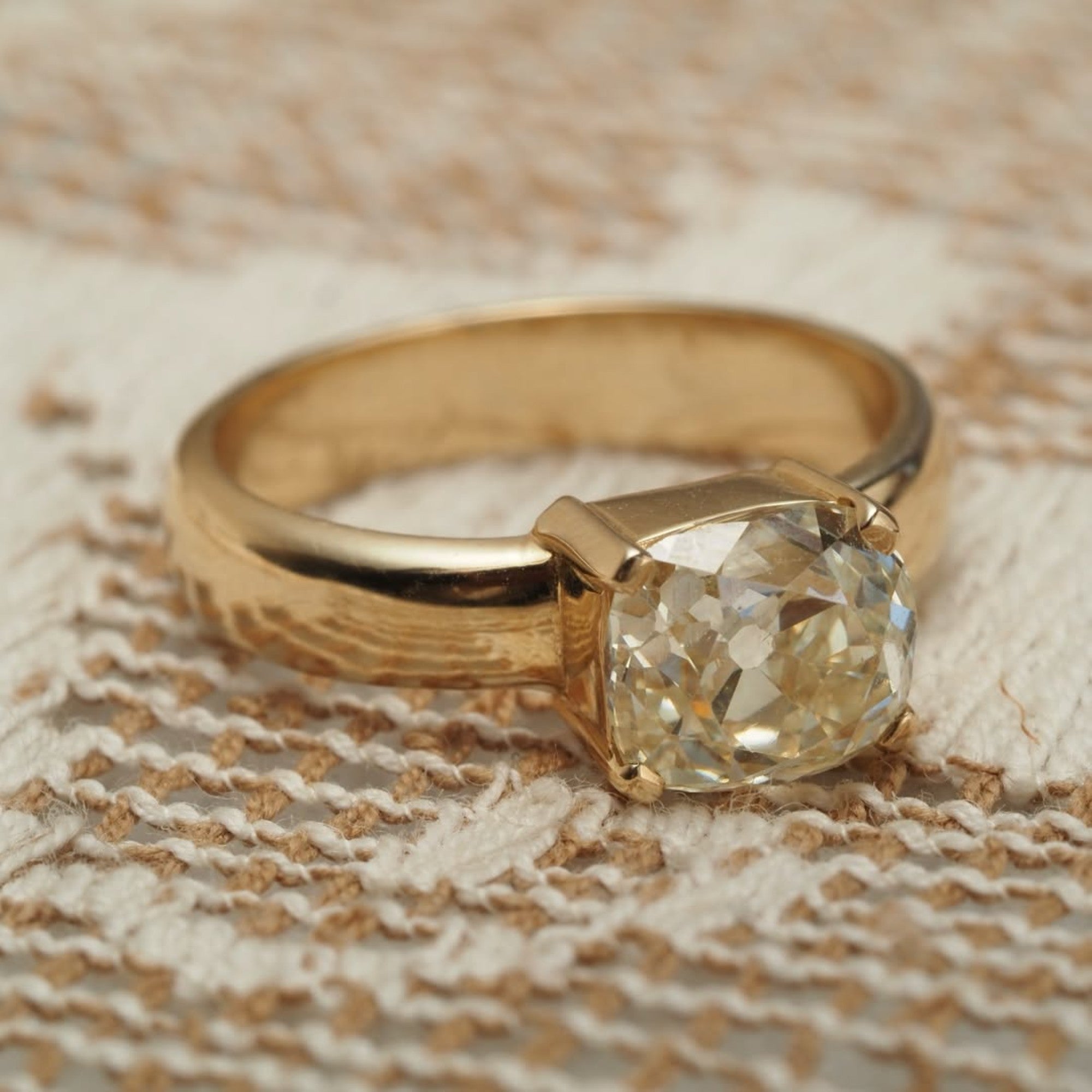 Old Mine Cushion Cut Lab Grown Engagement Ring Solitaire Gold Wedding Ring