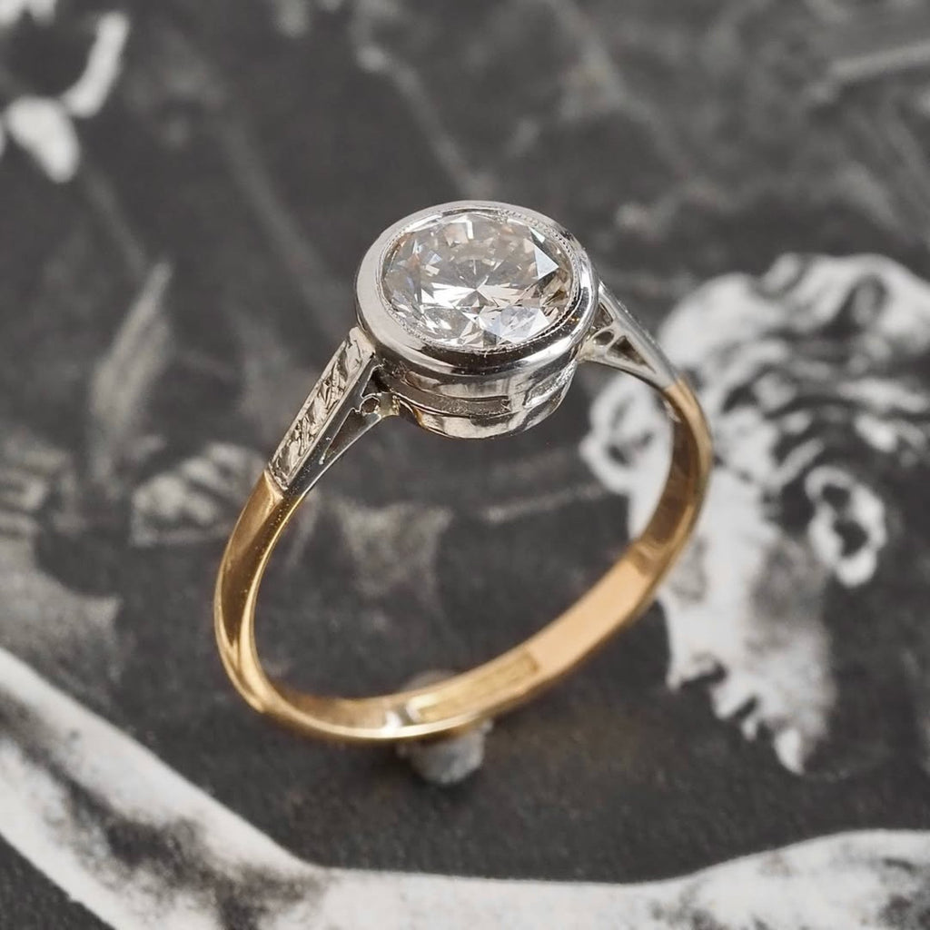 Round Cut Bezel Set Lab Grown Engagement Ring Gold Two Tone Wedding Ring