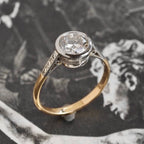 Round Cut Bezel Set Lab Grown Engagement Ring Gold Two Tone Wedding Ring
