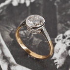 Round Cut Bezel Set Moissanite Engagement Ring Gold Two Tone Wedding Ring