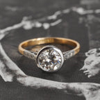 Round Cut Bezel Set Moissanite Engagement Ring Gold Two Tone Wedding Ring