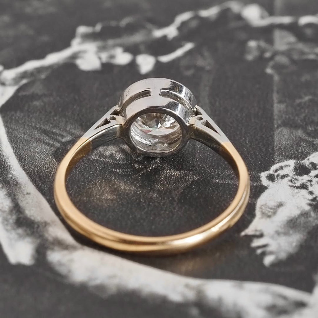 Round Cut Bezel Set Lab Grown Engagement Ring Gold Two Tone Wedding Ring