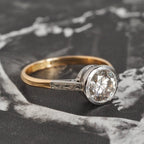 Round Cut Bezel Set Moissanite Engagement Ring Gold Two Tone Wedding Ring