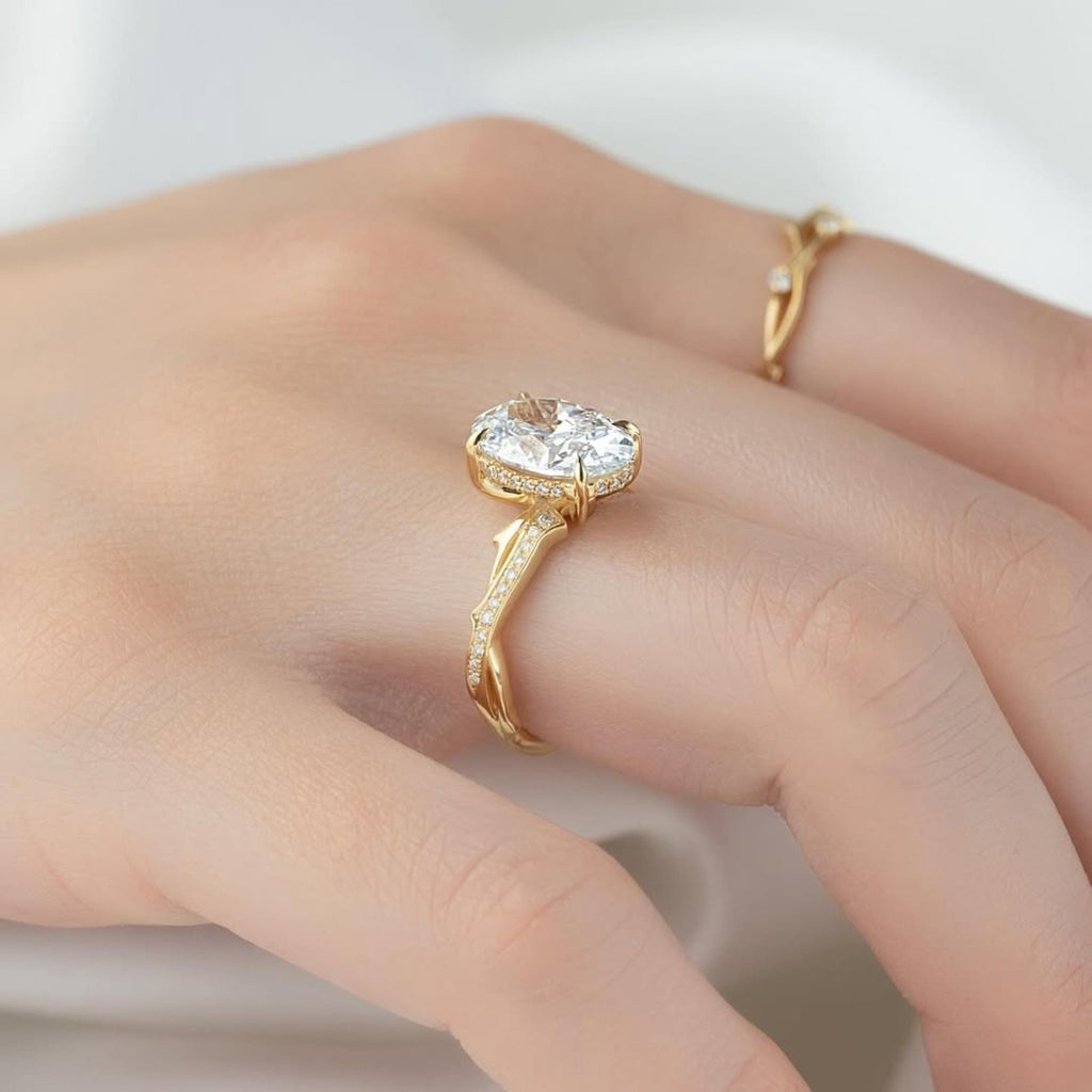 Oval Cut Lab Grown Diamond Engagement Ring Gold Vintage Inspired Ring