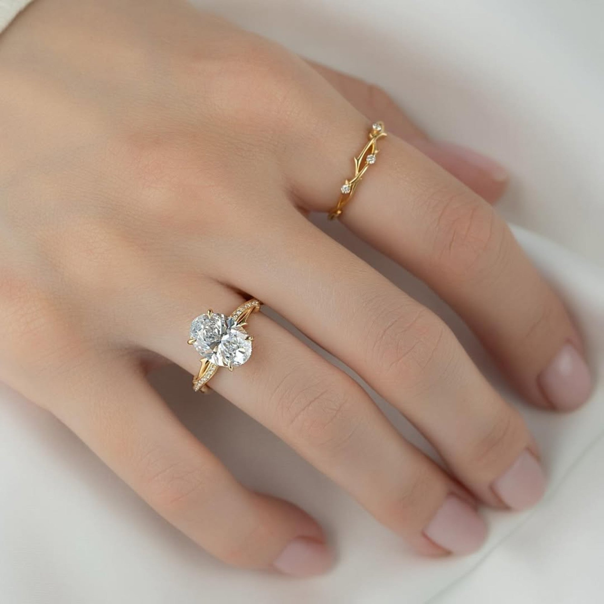 Oval Cut Moissanite Diamond Engagement Ring Gold Vintage Inspired Ring