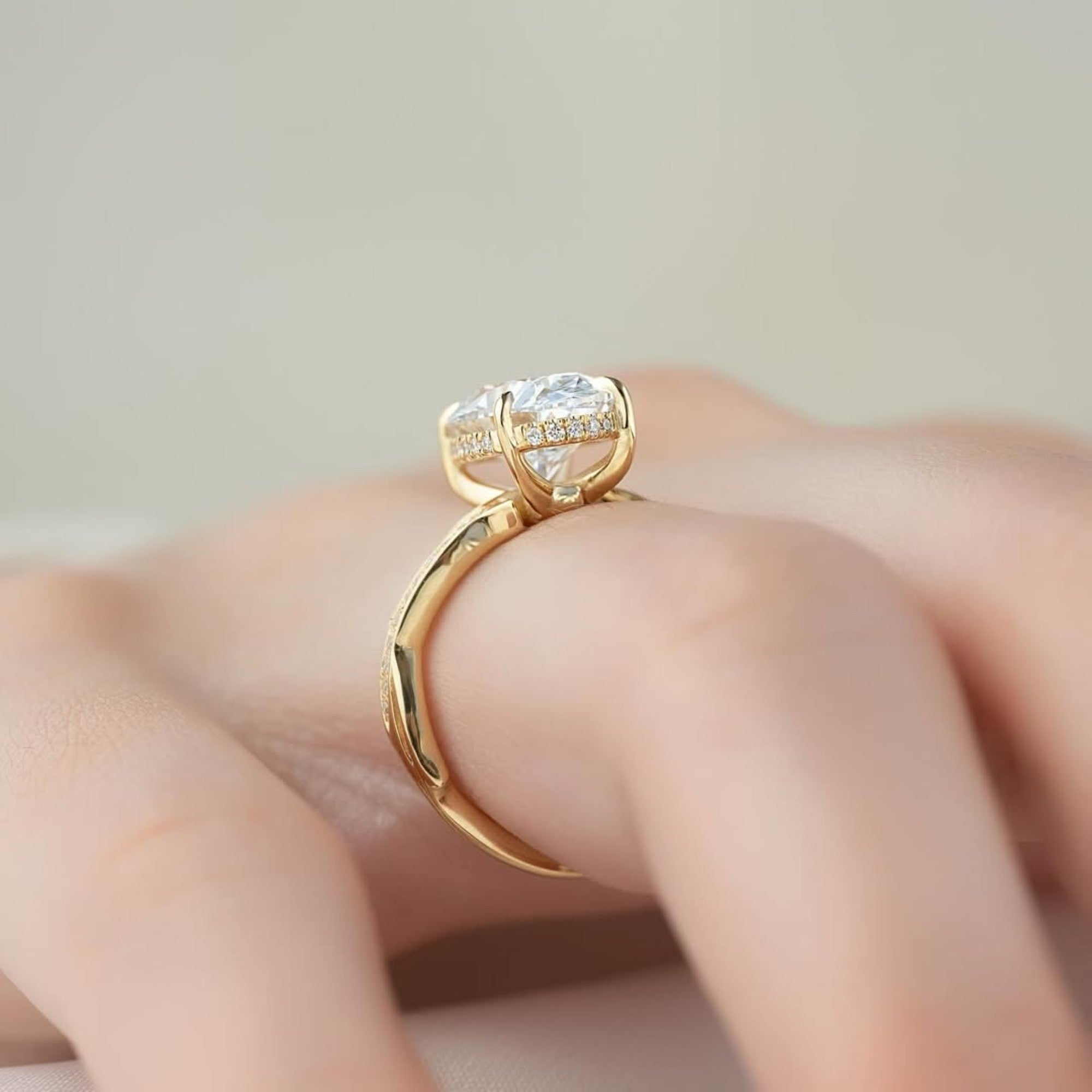 Oval Cut Lab Grown Diamond Engagement Ring Gold Vintage Inspired Ring