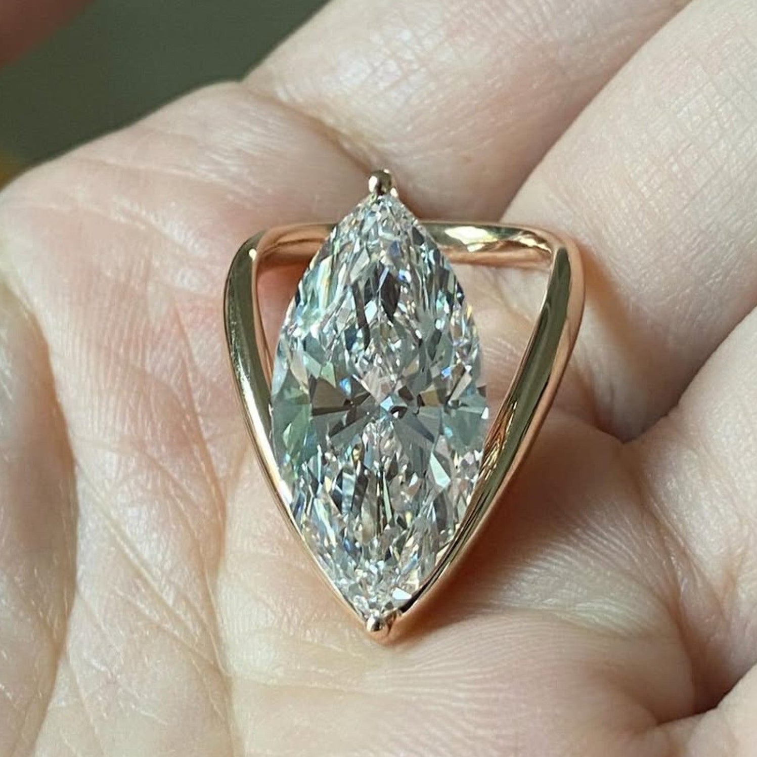 Marquise Cut Moissanite Engagement Ring Curve Band Gold Wedding Ring